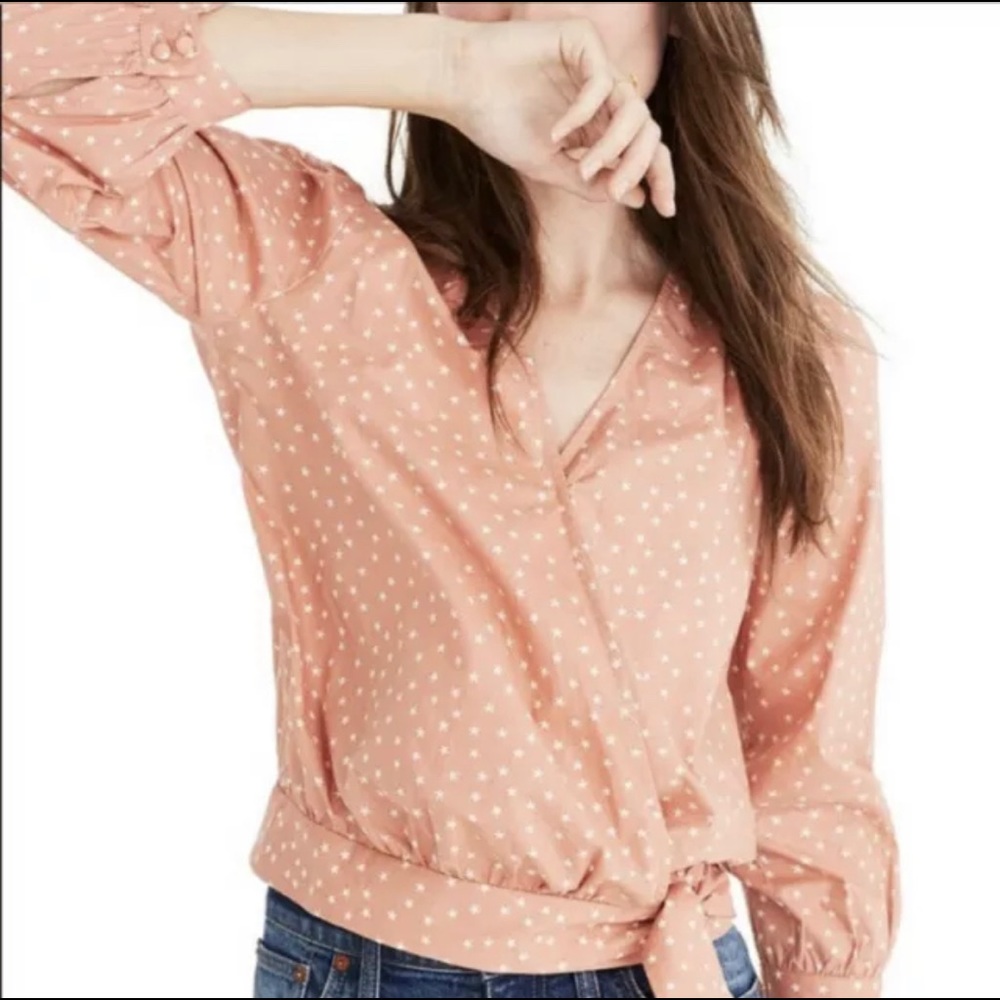 Madewell Wrap Top in Pink Star Scatter - Size L